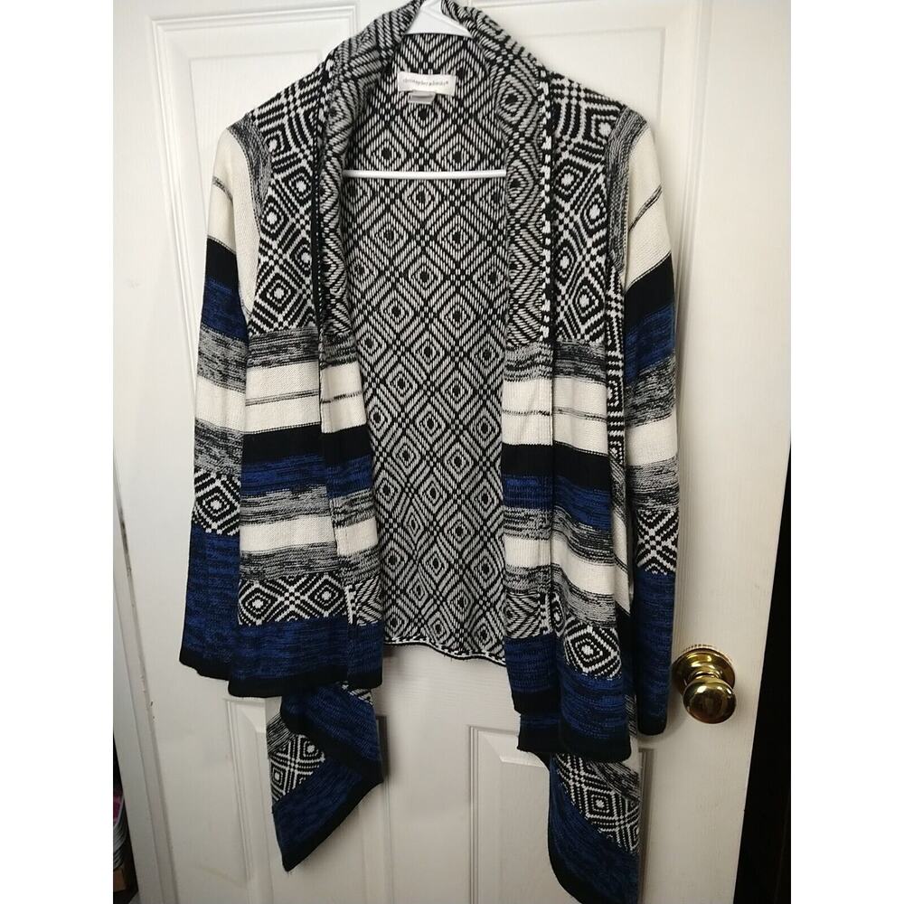 Christopher Banks Woman M Sweater Open Waterfall Blue White Striped Western...